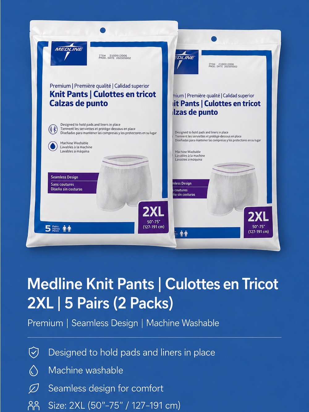 Medline Premium Knit Pants 2XL – 2 Packs (10 Total Pairs)
